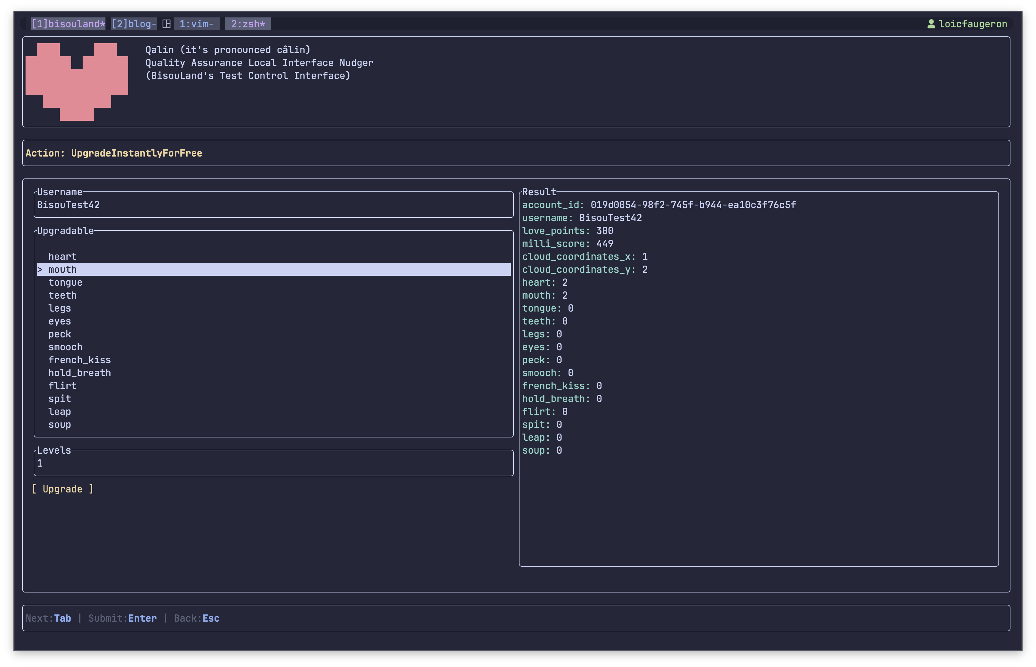 Qalin TUI Action Screen