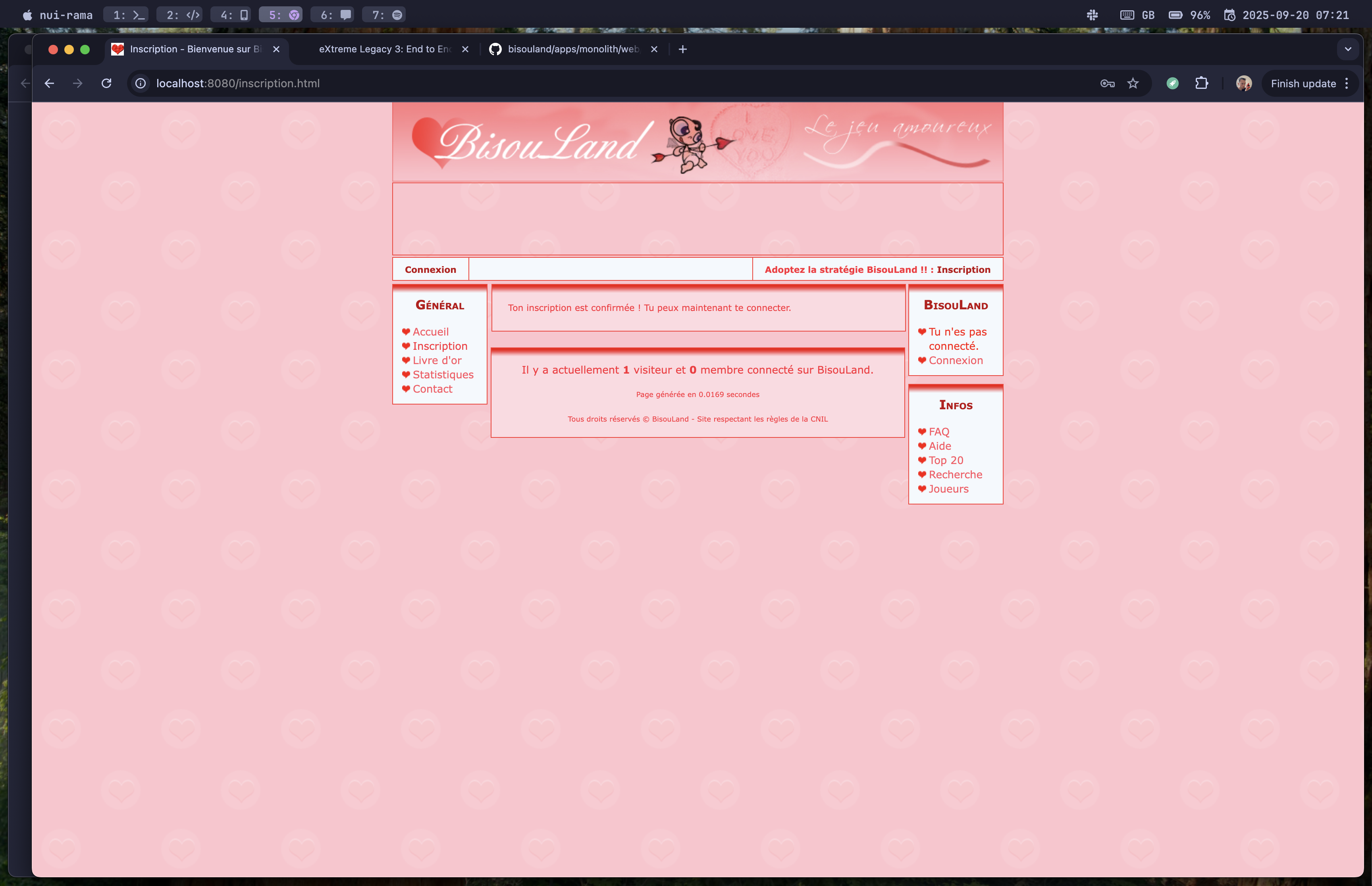BisouLand signup errot screenshot